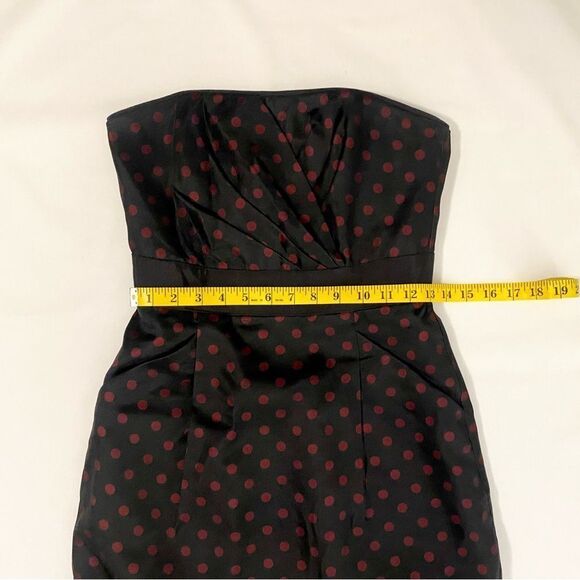 White House Black Market Strapless Elegant Black and Red Polka Dot Dress Size 2 - Picture 13 of 15